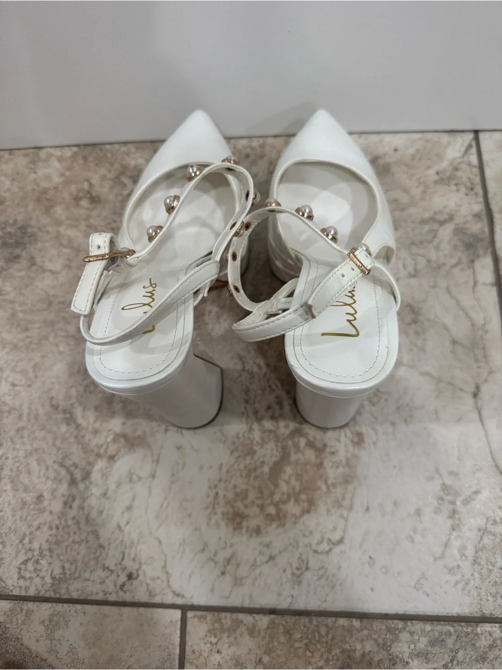 Lulu’s Dayla White Pearl Double Platform Ankle Strap Pumps